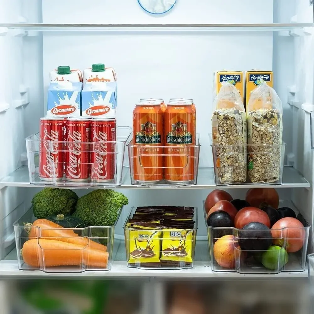 6 Pack Stackable Refrigerator Organizer Bins Clear Storage Bins for Organizing